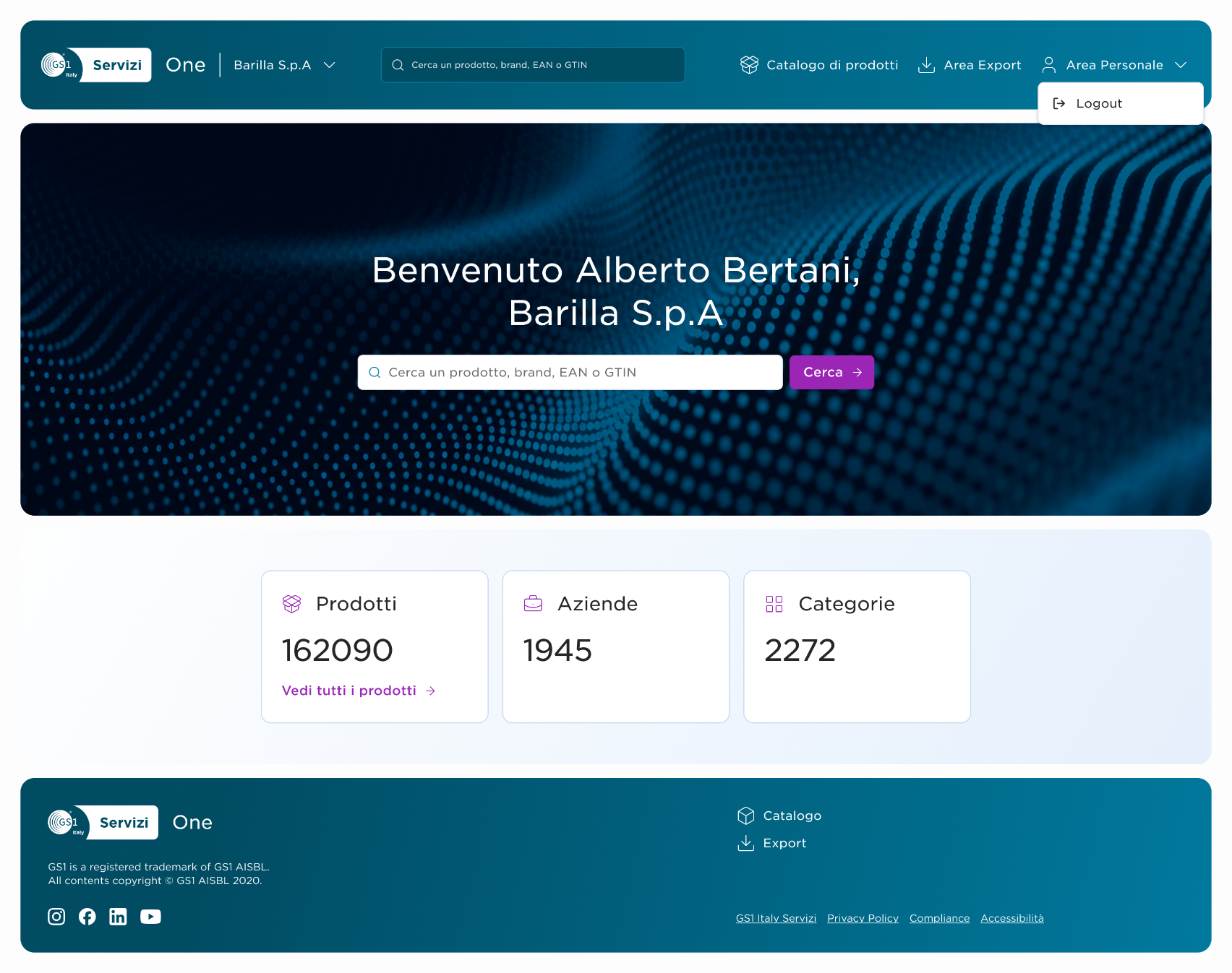 Product data aggregator home screen